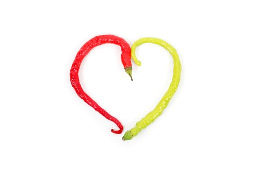 red and green chile pepper in the form of a heart