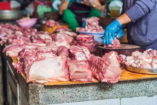 Raw meat on the Vietnamese market. Asian food concept