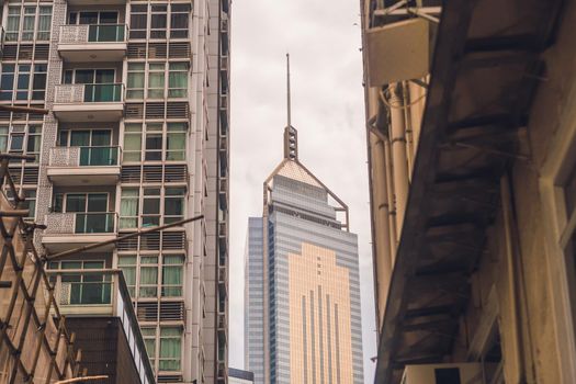 Hong Kong - May, 25, 2017 Toned image of modern office buildings in central Hong Kong.