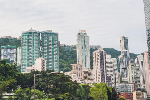 Hong Kong - May, 25, 2017 Toned image of modern office buildings in central Hong Kong.