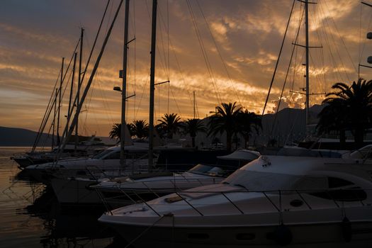 Twilight over the mountains and the marina in Porto. High quality photo