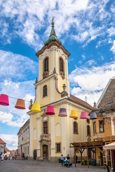 Szentendre, Hungary 19.08.2021. Blagovestenska church on the main square of Szentendre, Hungary, on a sunny summer day