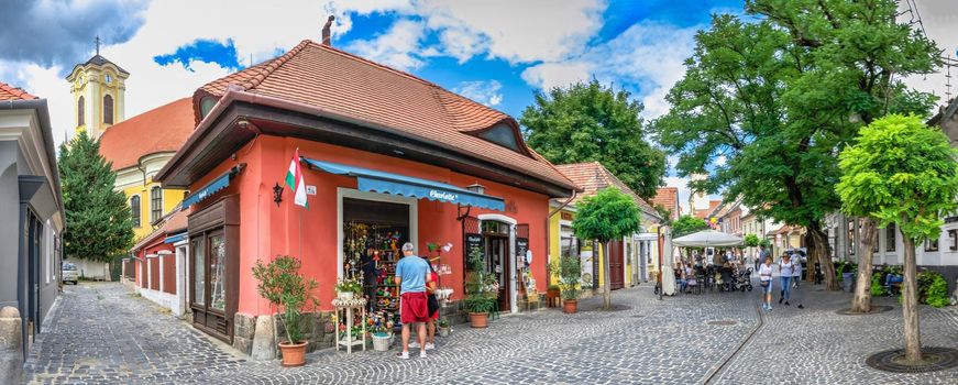 Szentendre, Hungary 19.08.2021. Historical building on a streets of the old town of Szentendre, Hungary, on a sunny summer day