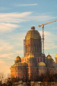 People's Salvation Cathedral (Catedrala Mantuirii Neamului) construction site. Christian orthodox cathedral detail view. Bucharest, Romania, 2021