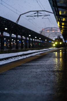 Northern Railway Station (Gara de Nord) during a cold and snowy day in Bucharest, Romania, 2021