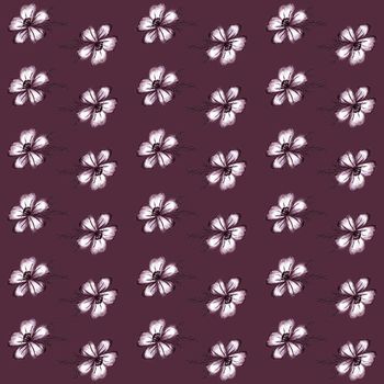 Seamless Pattern with Hand-Drawn Flower. Dark Red Background with Thin-leaved Marigolds for Print, Design, Holiday, Wedding and Birthday Card.