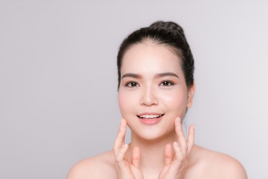 attractive asian woman beauty image on gray background