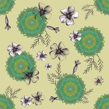 Seamless Pattern with Hand-Drawn Flower. Yellow Background with Thin-leaved Marigolds for Print, Design, Holiday, Wedding and Birthday Card.