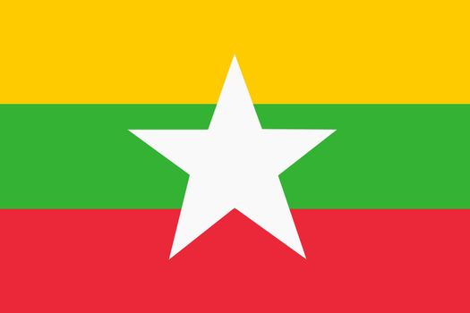 A Myanmar flag background illustration yellow green red stripe white star