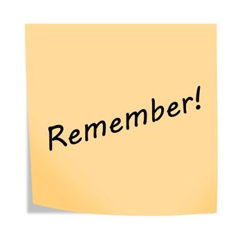 A Remember 3d illustration post note reminder on white with clipping path