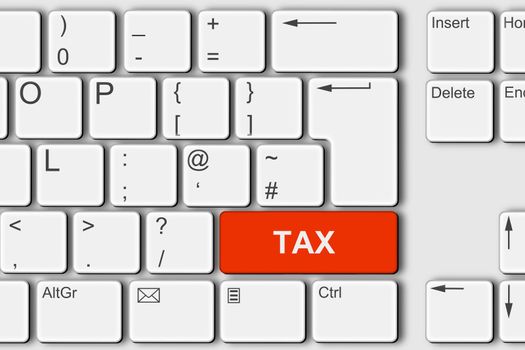A Tax concept PC computer keyboard 3d illustration