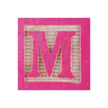 A Letter M childs wood block on white with clipping path