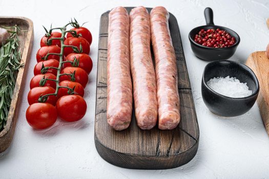 Beef sausages, on white background.