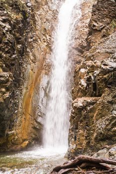 Autumn landscape with a waterfall in Troodos, Cyprus.