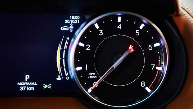 The modern dashboard. The Luxury car interior.