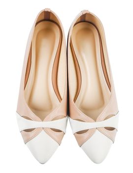 Pair of beige women's shoes isolated on a white background, Save clipping path.