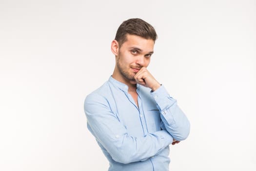 Happy handsome man isolated on white background with copy space.