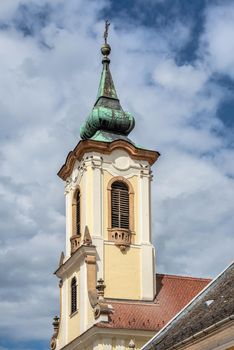 Szentendre, Hungary 19.08.2021. Blagovestenska church on the main square of Szentendre, Hungary, on a sunny summer day