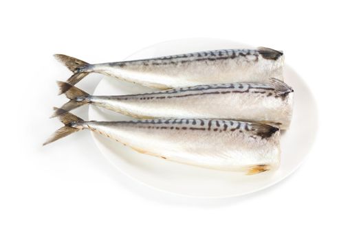 Salted mackerel on a plate isolated on the white background