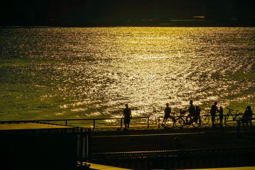 Silhouette of Toyosu Gurari Park and People. Shooting Location: Tokyo metropolitan area