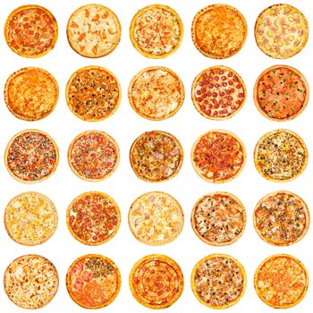 Set of different kind of pizza isolated on white background