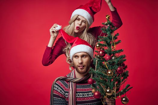 cheerful young couple christmas holiday together lifestyle. High quality photo