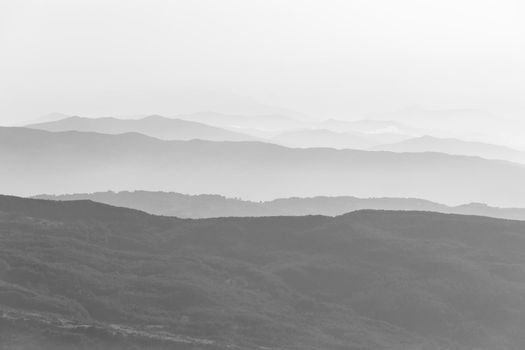 Black and white of the valleys and the sky above Rocca del Crasto mountain, Nebrodi Park, Sicily