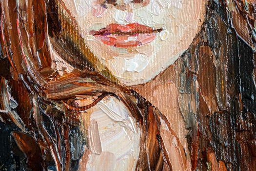 Close-up portrait of a girl. Oil painting on canvas.