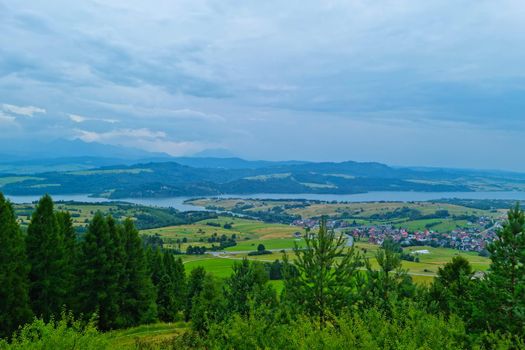 Top view of the mountainous landscape in the countryside