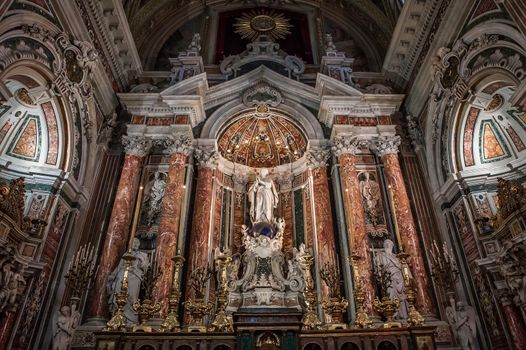 NAPLES, ITALY – MAY 15, 2014: Interiors and details of barroco church of the Gesu Nuovo, built year 1601, May 15, 2014,  in  Naples, Italy.