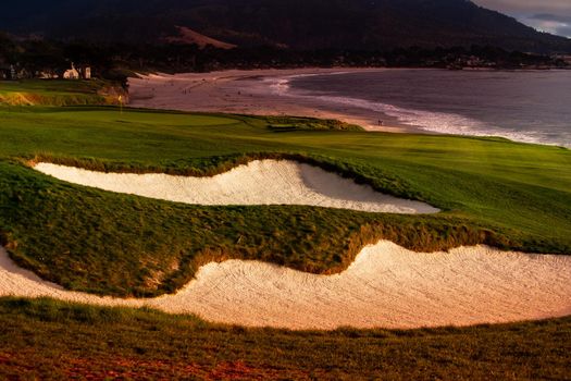 Coastline golf course, greens and bunkers in California, usa