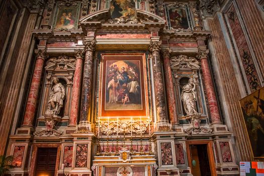 NAPLES, ITALY – MAY 15, 2014: Interiors and details of barroco church of the Gesu Nuovo, built year 1601, May 15, 2014,  in  Naples, Italy.