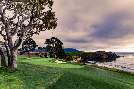 Coastline golf course, greens and bunkers in California, usa