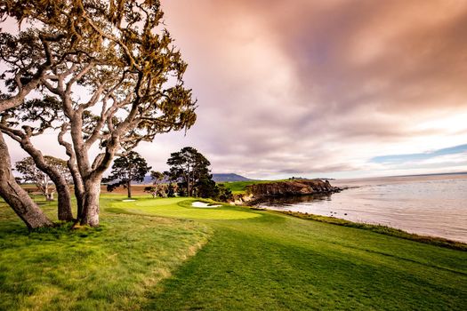 Coastline golf course, greens and bunkers in California, usa