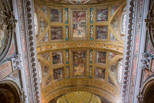 NAPLES, ITALY – MAY 15, 2014: Interiors and details of barroco church of the Gesu Nuovo, built year 1601, May 15, 2014,  in  Naples, Italy.