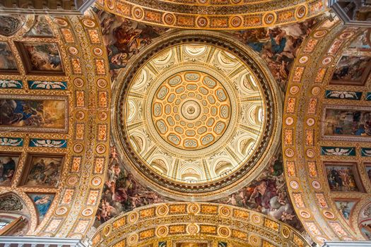 NAPLES, ITALY – MAY 15, 2014: Interiors and details of barroco church of the Gesu Nuovo, built year 1601, May 15, 2014,  in  Naples, Italy.