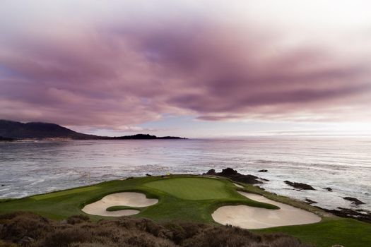 Coastline golf course, greens and bunkers in California, usa