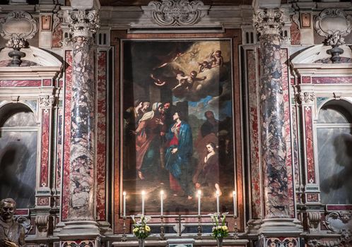 NAPLES, ITALY – MAY 15, 2014: Interiors and details of barroco church of the Gesu Nuovo, built year 1601, May 15, 2014,  in  Naples, Italy.