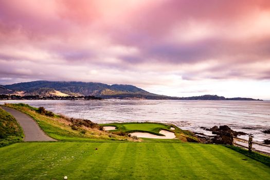 Coastline golf course, greens and bunkers in California, usa