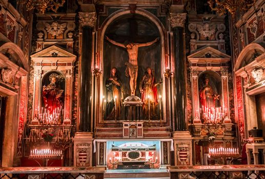 NAPLES, ITALY – MAY 15, 2014: Interiors and details of barroco church of the Gesu Nuovo, built year 1601, May 15, 2014,  in  Naples, Italy.