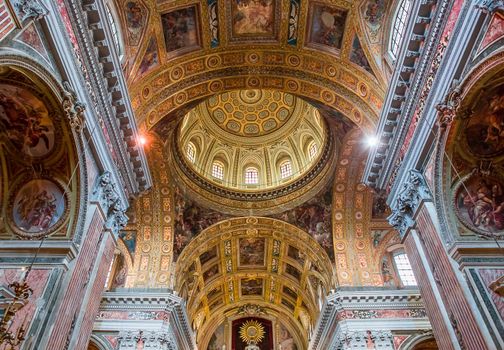 NAPLES, ITALY – MAY 15, 2014: Interiors and details of barroco church of the Gesu Nuovo, built year 1601, May 15, 2014,  in  Naples, Italy.