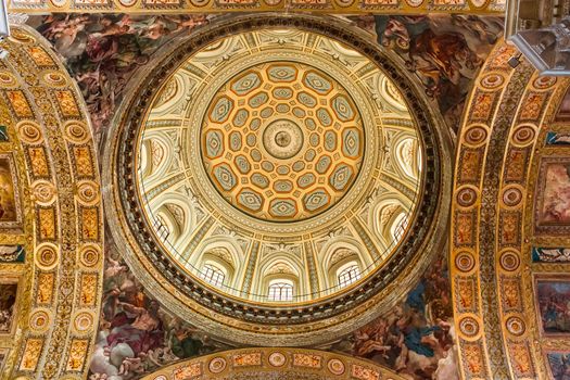 NAPLES, ITALY – MAY 15, 2014: Interiors and details of barroco church of the Gesu Nuovo, built year 1601, May 15, 2014,  in  Naples, Italy.