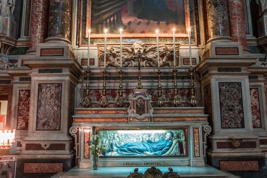 NAPLES, ITALY – MAY 15, 2014: Interiors and details of barroco church of the Gesu Nuovo, built year 1601, May 15, 2014,  in  Naples, Italy.