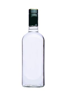 Empty glass bottle of liquor on a white background