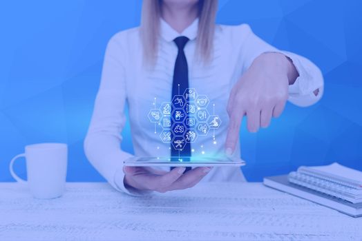 Lady Pressing Screen Of Mobile Phone Showing The Futuristic Technology