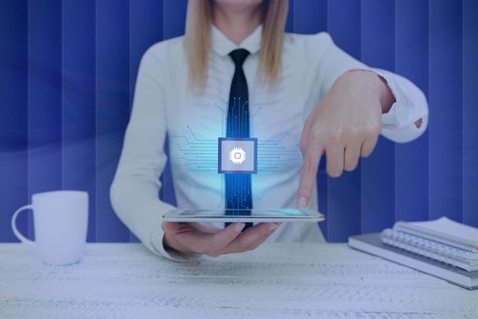 Lady Pressing Screen Of Mobile Phone Showing The Futuristic Technology