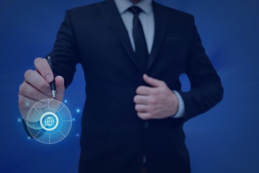 Man holding Screen Of Mobile Phone Showing The Futuristic Technology.