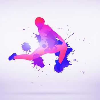 Colorful silhouette of dancer in jump on white background