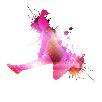 Colorful silhouette of dancer in jump on white background