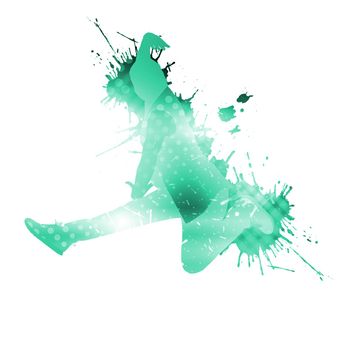 Colorful silhouette of dancer in jump on white background